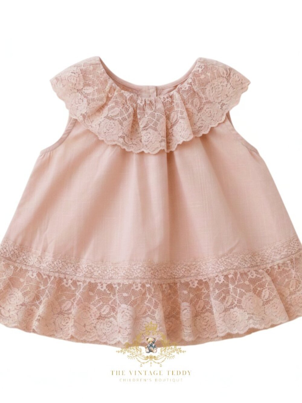 NWT Lovely Girls Embroidered Lace Bib Collar Blouse Sleeveless Top Blush 7Y - Picture 2 of 3